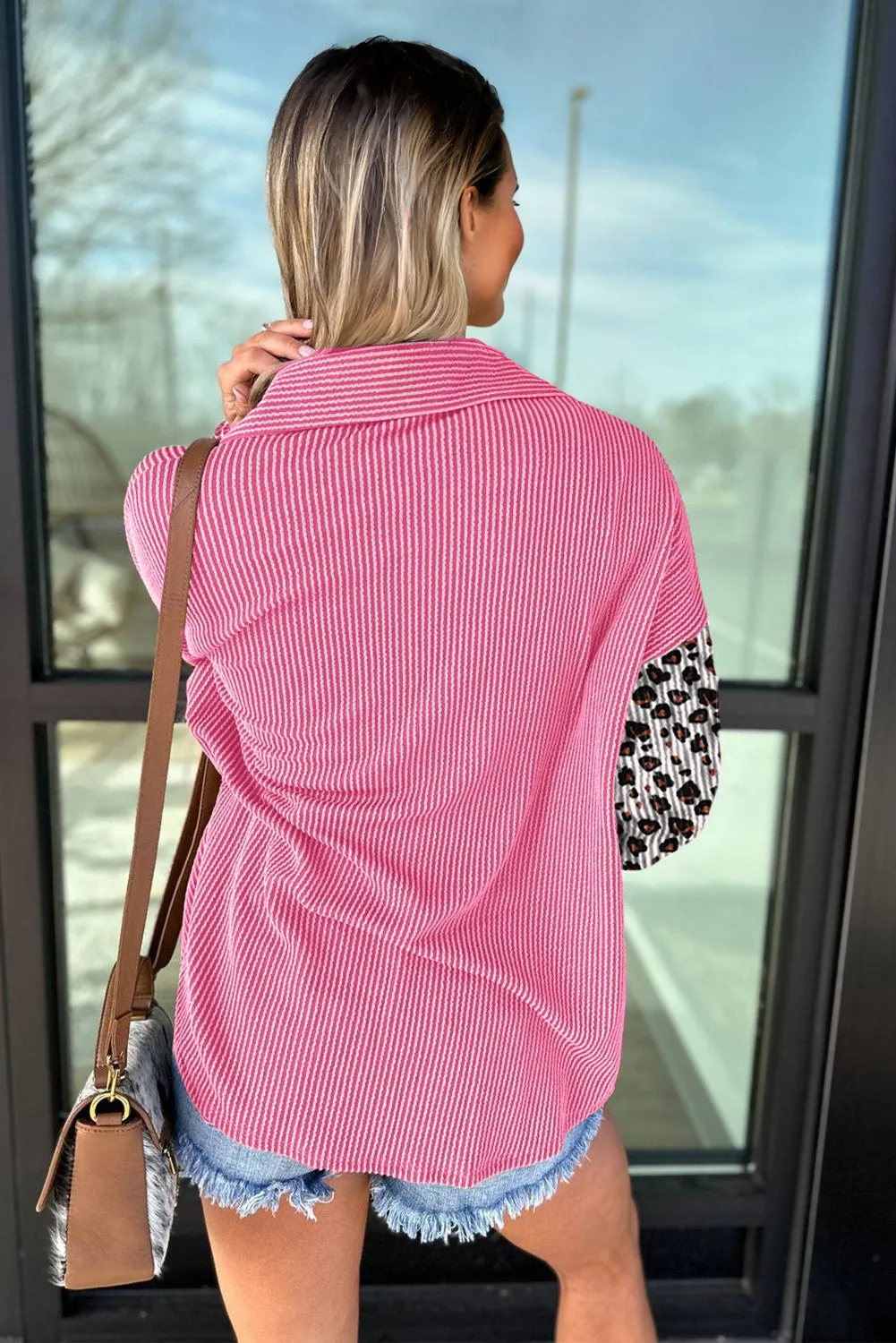 Leopard Patched Twisted Ribbed Western Casual Shacket sold by Beagle Boutique product image thumbnail 2
