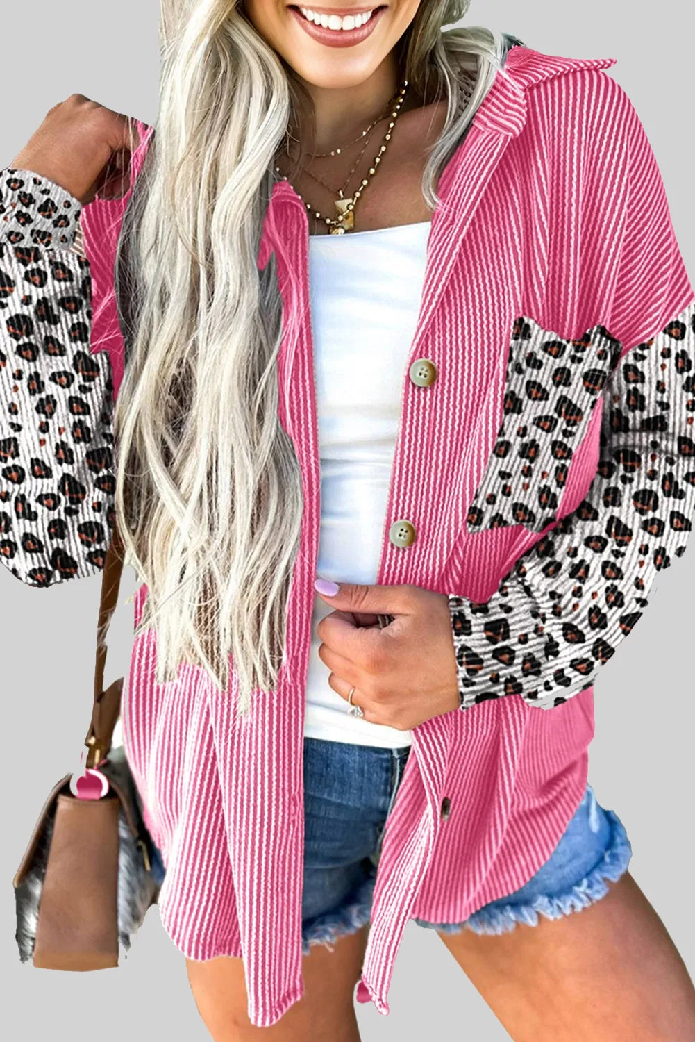 Leopard Patched Twisted Ribbed Western Casual Shacket sold by Beagle Boutique