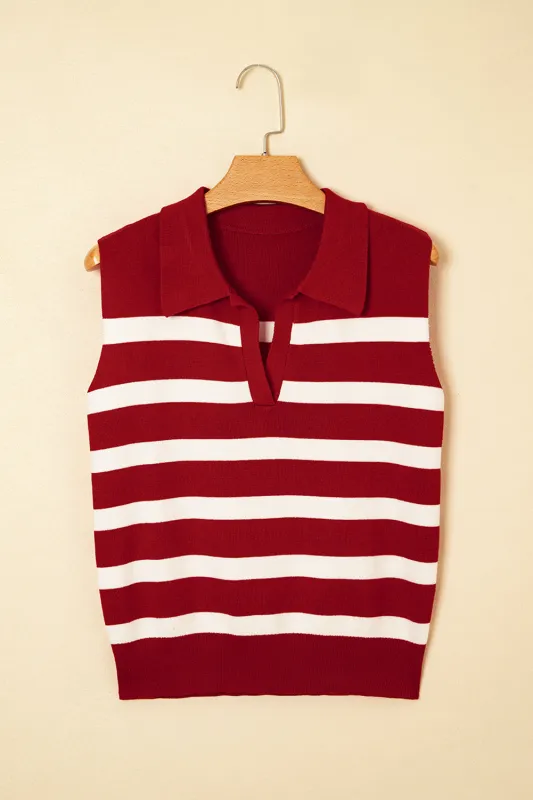 Red Stripe Collared Split Neck Sweater Vest sold by Beagle Boutique