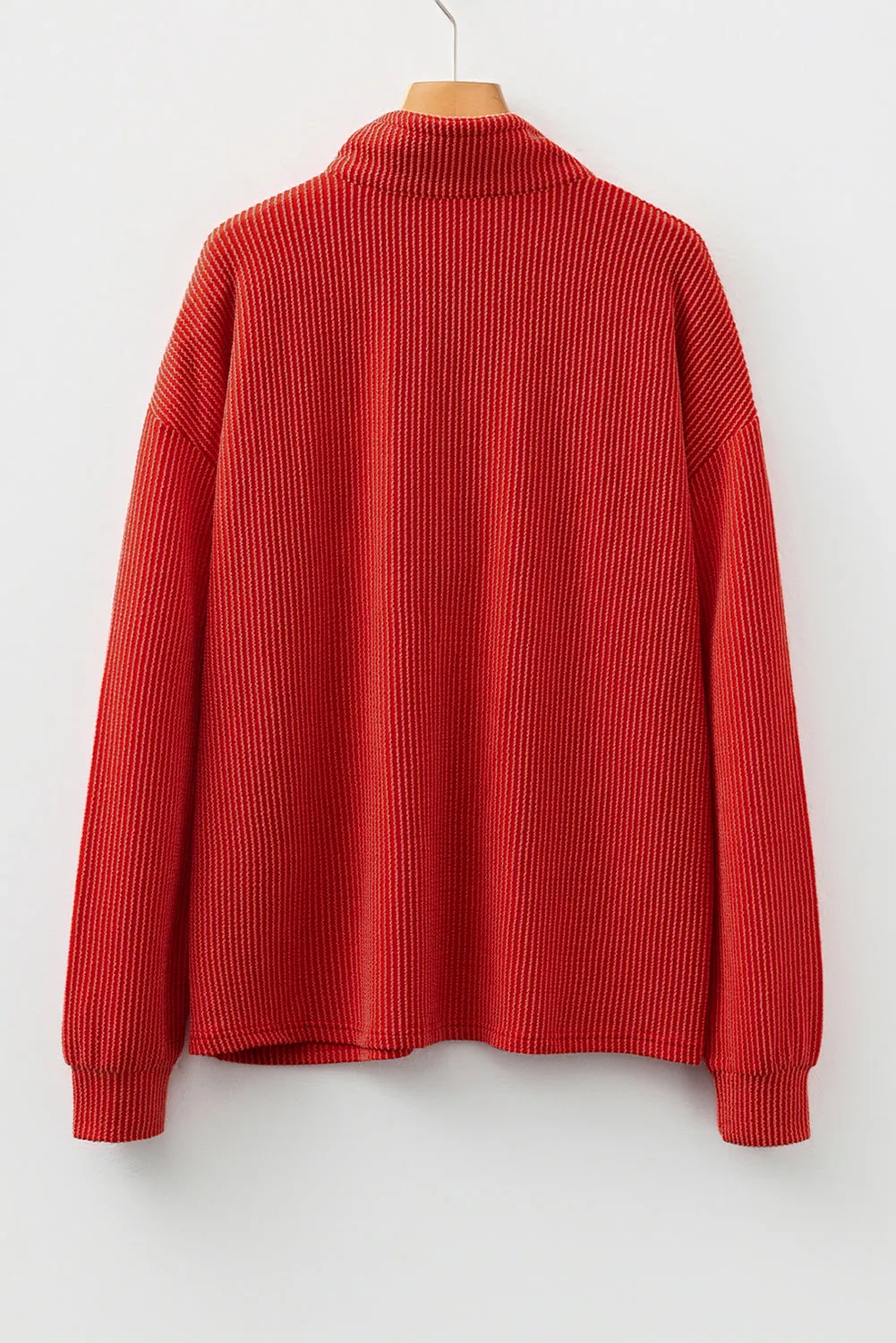 Racing Red Twist Ribbed Half Button Collared Drawstring Pullover Top sold by Beagle Boutique product image thumbnail 2