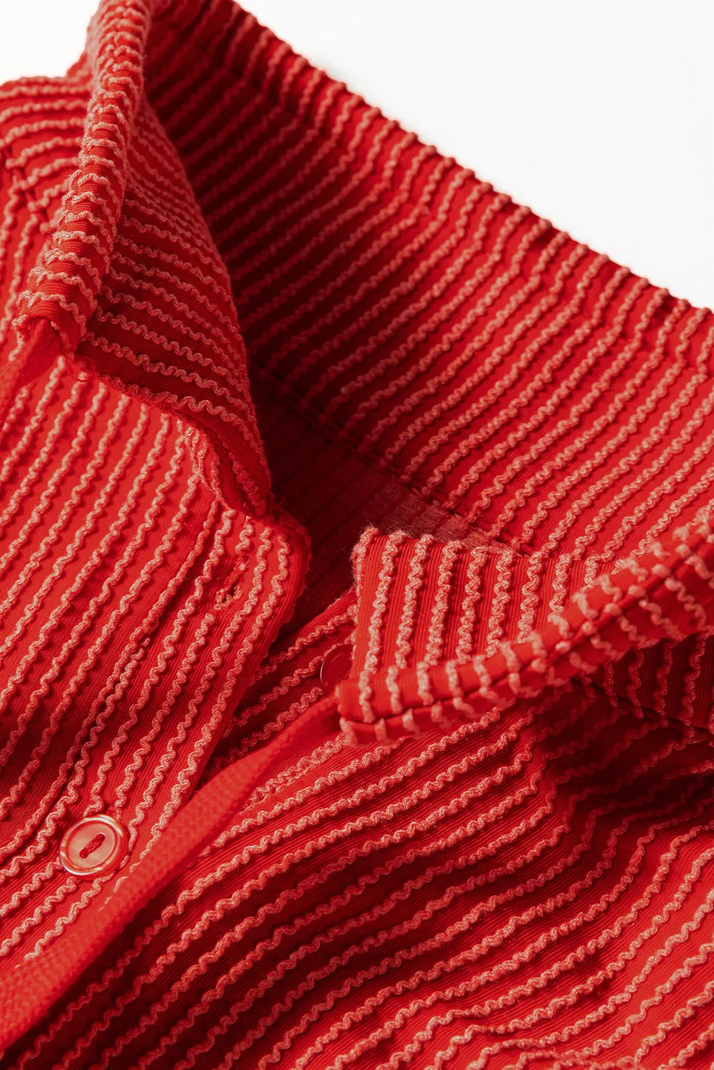 Racing Red Twist Ribbed Half Button Collared Drawstring Pullover Top sold by Beagle Boutique product image thumbnail 3