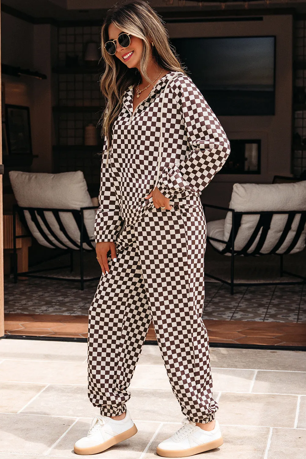Black Checkered Co-ord Joggers Set sold by Beagle Boutique product image thumbnail 3
