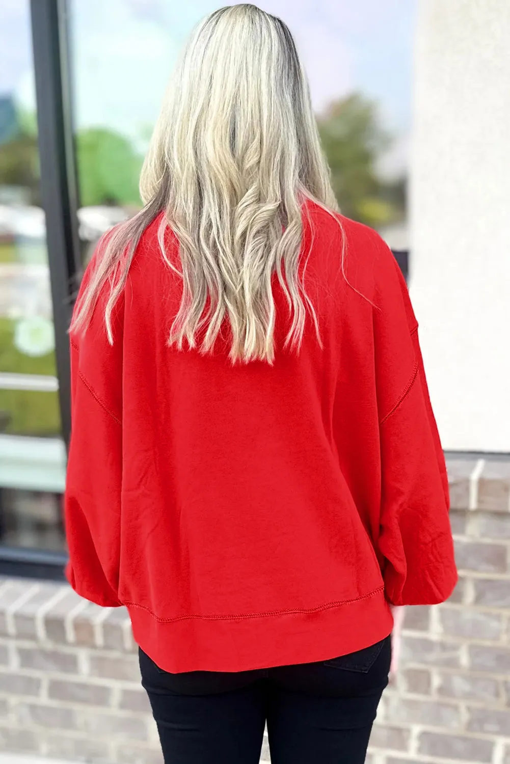 Fiery Red How Bout Them Dawgs Embroidered Script Balloon Sleeve Sweatshirt sold by Beagle Boutique product image thumbnail 2