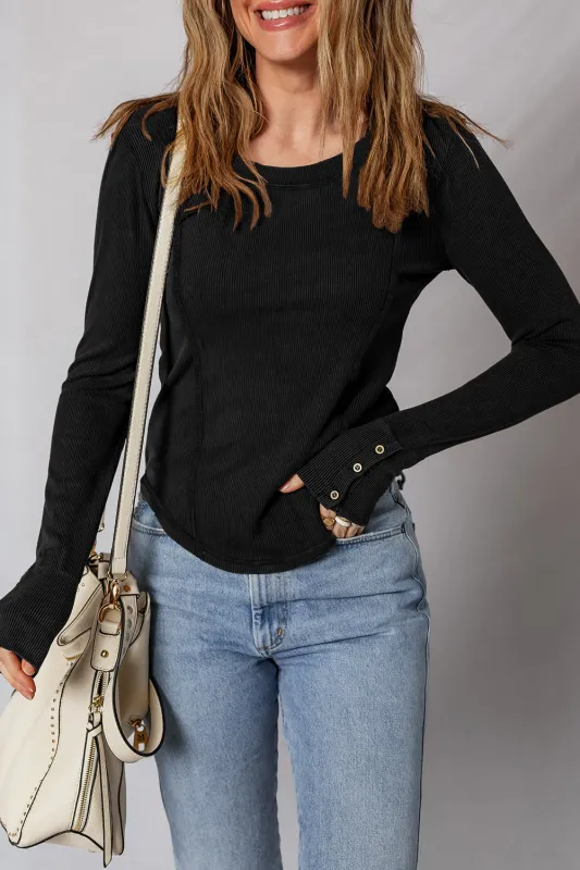Exposed Seam Ribbed Long Sleeve Top sold by Beagle Boutique