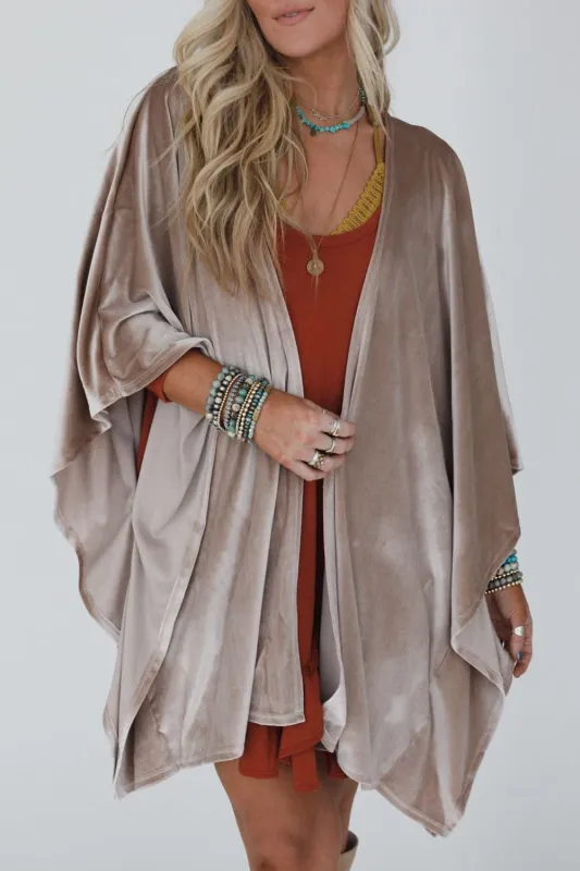 Smoke Grey 3/4 Sleeve Open Front Velvet Kimono sold by Beagle Boutique
