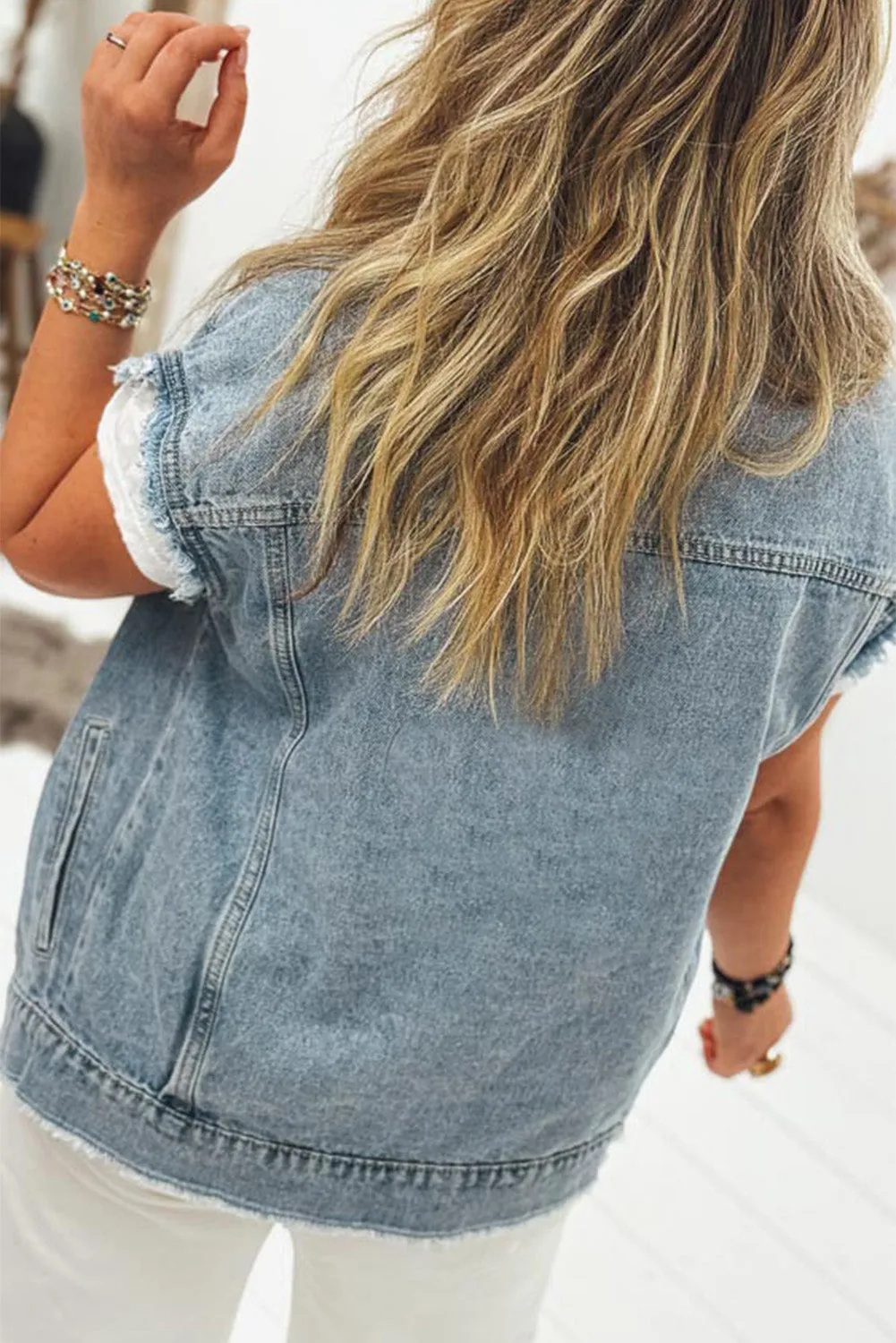Button Flap Pocket Frayed Detail Denim Vest sold by Beagle Boutique product image thumbnail 2