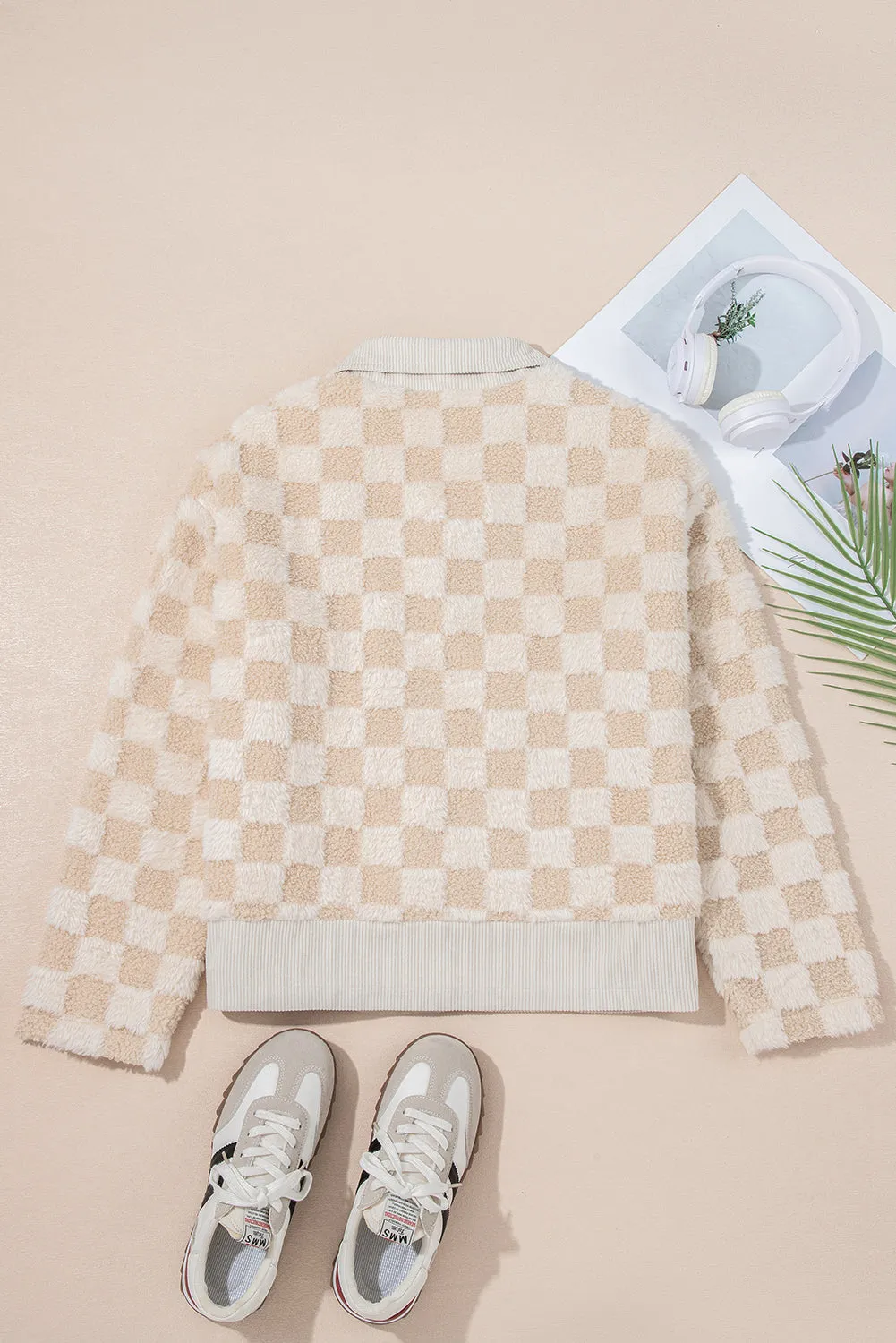 Checker Sherpa Corduroy Patchwork Zip up Collared Jacket sold by Beagle Boutique product image thumbnail 2