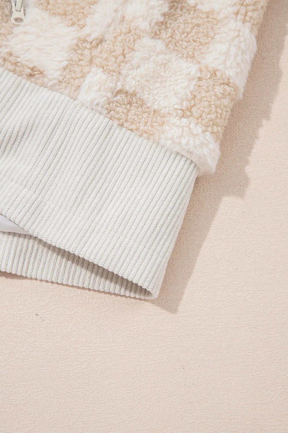 Checker Sherpa Corduroy Patchwork Zip up Collared Jacket sold by Beagle Boutique product image thumbnail 5