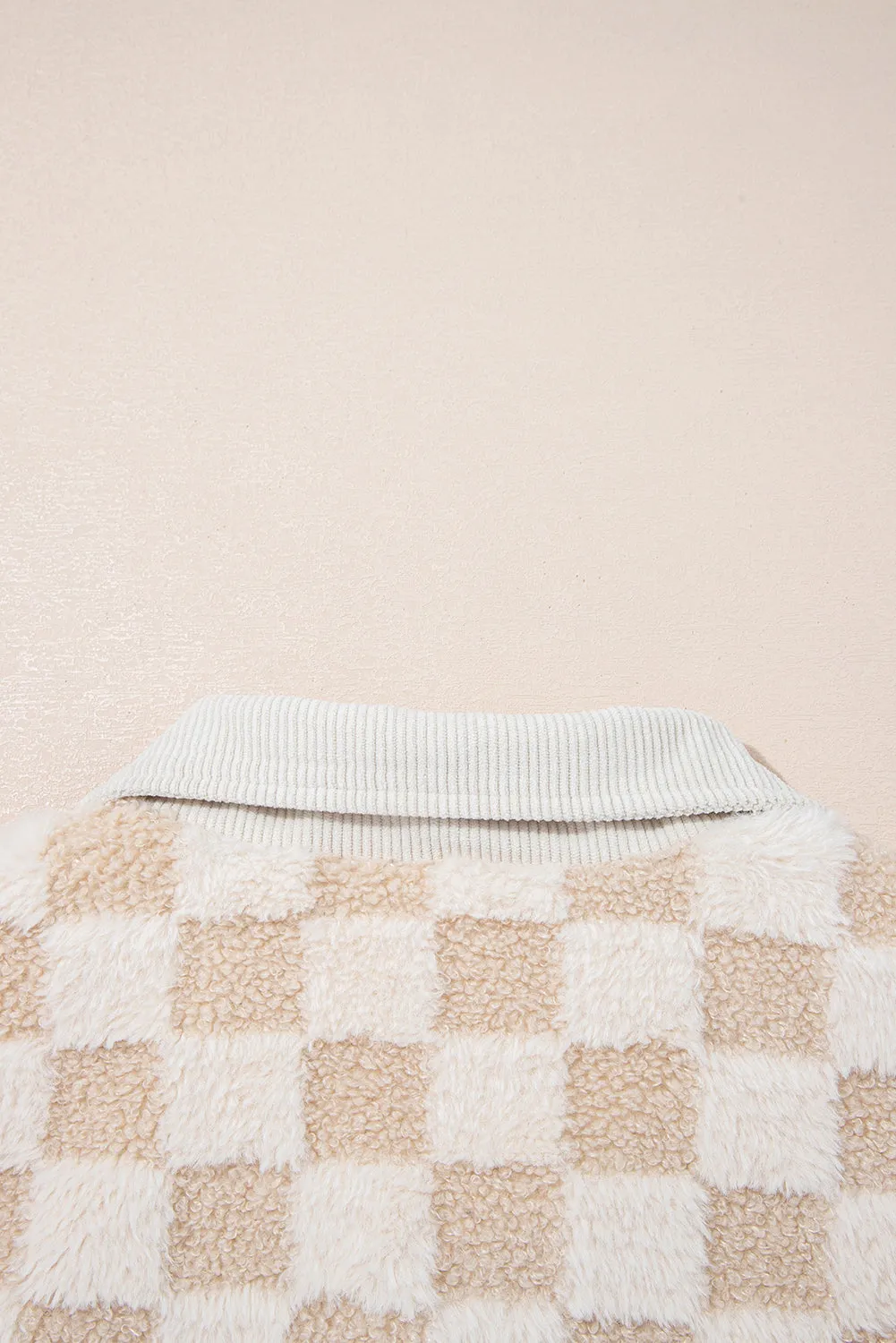 Checker Sherpa Corduroy Patchwork Zip up Collared Jacket sold by Beagle Boutique product image thumbnail 4