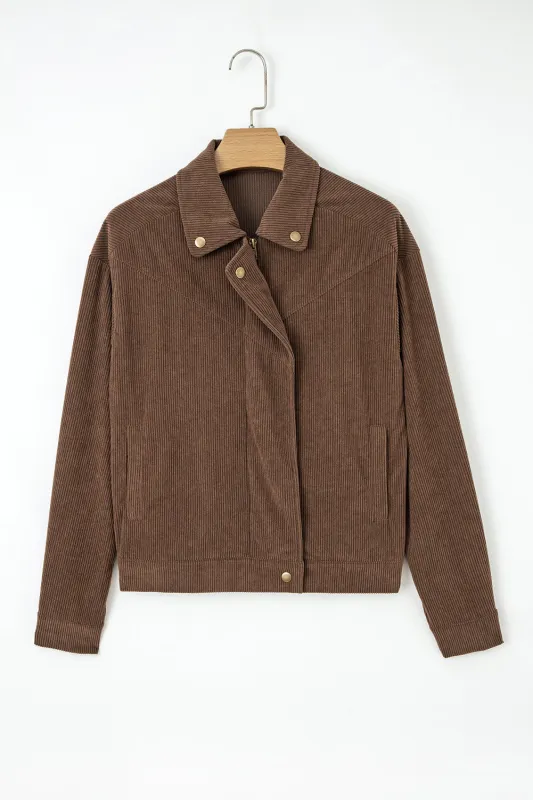 Zip Up Lapel Collar Soft Corduroy Jacket sold by Beagle Boutique