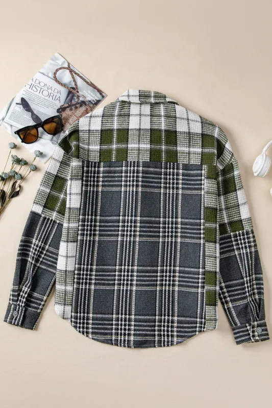 Plaid Print Textured Buttoned Shacket sold by Beagle Boutique