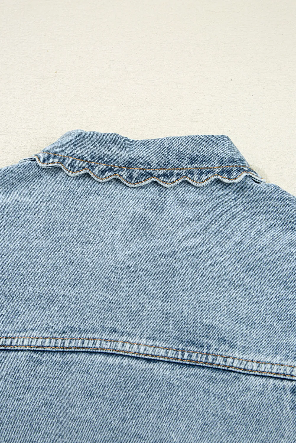 Scallop Trim Collar Patched Pocket Button Up Denim Jacket sold by Beagle Boutique product image thumbnail 4