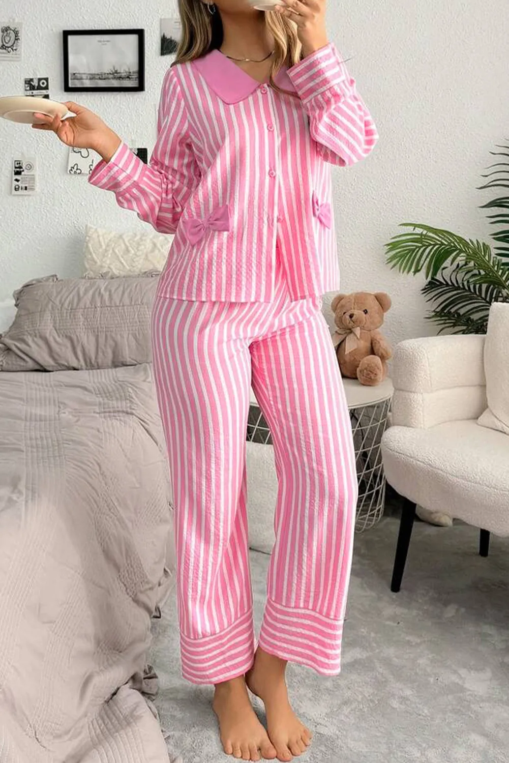 Pink Stripe Long Sleeve Top and Bottoms Pyjamas sold by Beagle Boutique product image thumbnail 3