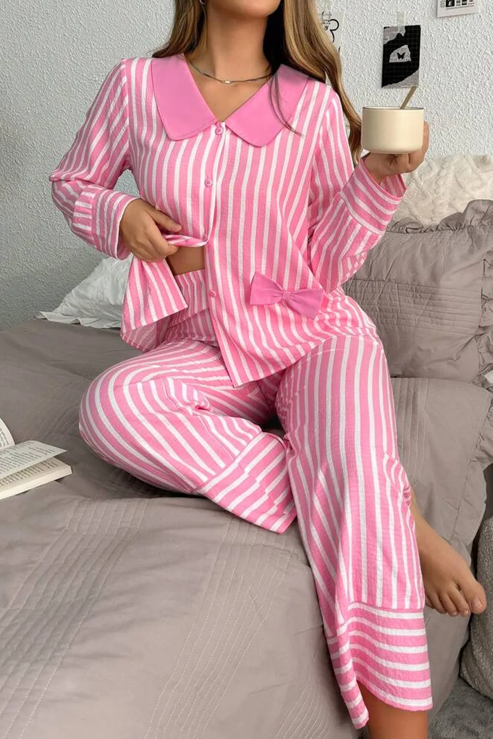 Pink Stripe Long Sleeve Top and Bottoms Pyjamas sold by Beagle Boutique
