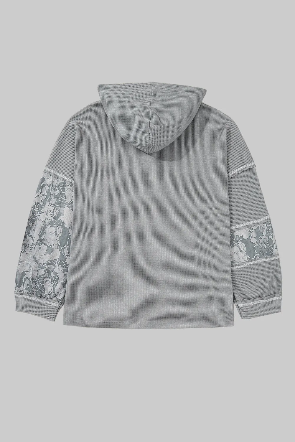 Grey Mixed Pattern Waffle Knit Patchwork Half Buttons Plus Hooded Top sold by Beagle Boutique product image thumbnail 2