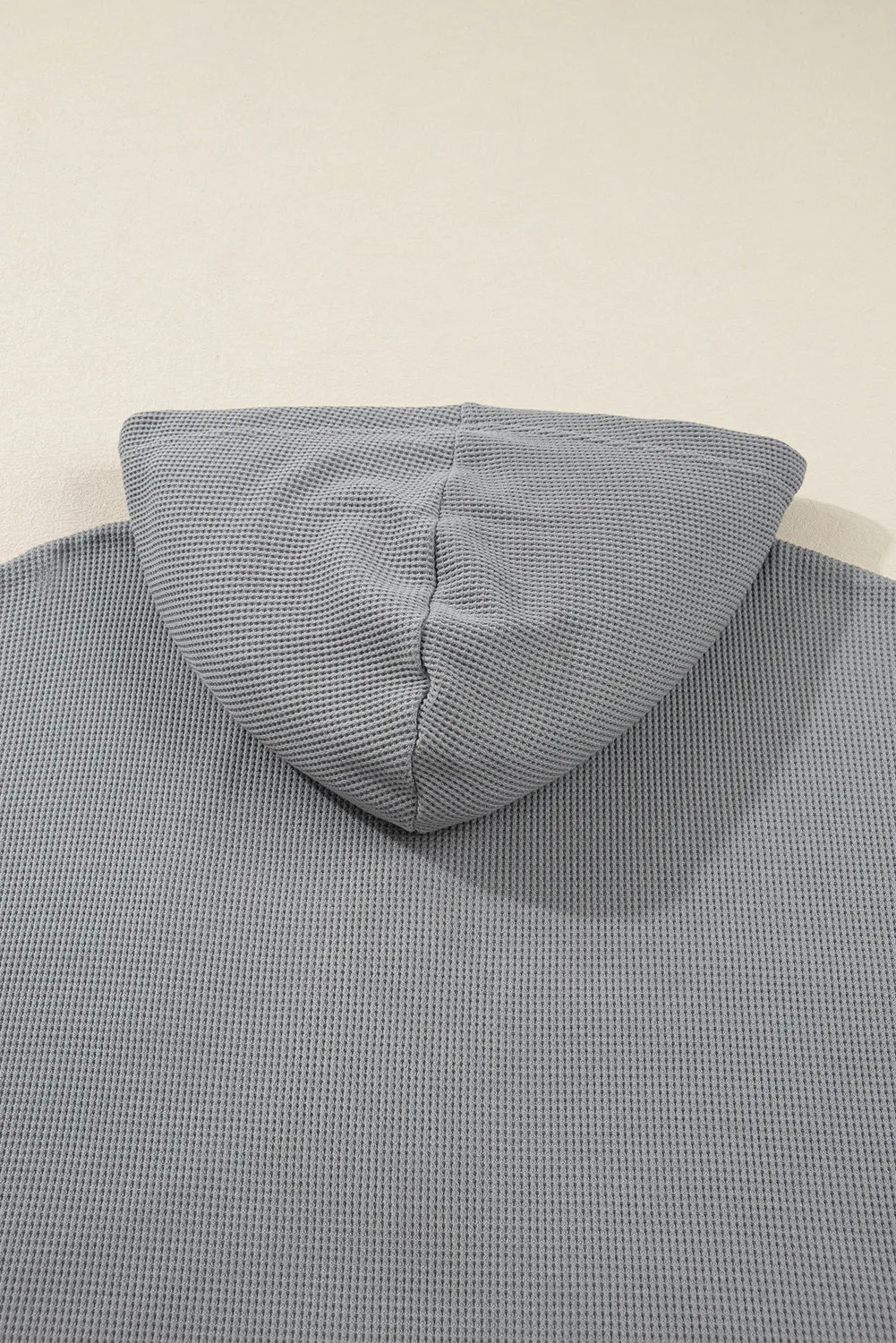 Grey Mixed Pattern Waffle Knit Patchwork Half Buttons Plus Hooded Top sold by Beagle Boutique product image thumbnail 4