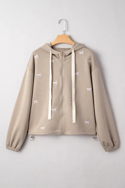 Bow Embroidered Zip Up Jacket Hoodie sold by Beagle Boutique