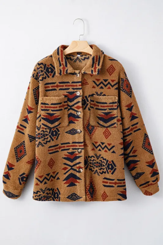 Western Aztec Pattern Fleece Shacket sold by Beagle Boutique