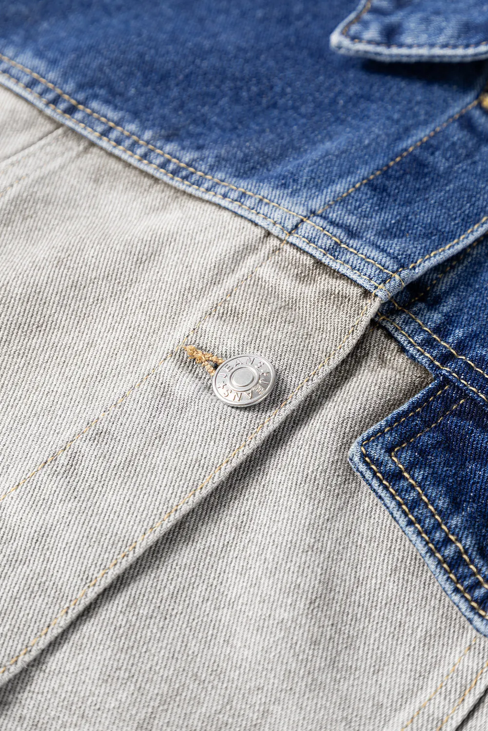 Blue Patchwork Distressed Denim Jacket sold by Beagle Boutique product image thumbnail 5