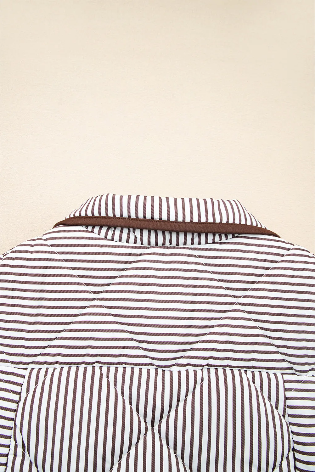 Brown Stripe Contrast Trim Snap Button Collared Vest sold by Beagle Boutique product image thumbnail 4