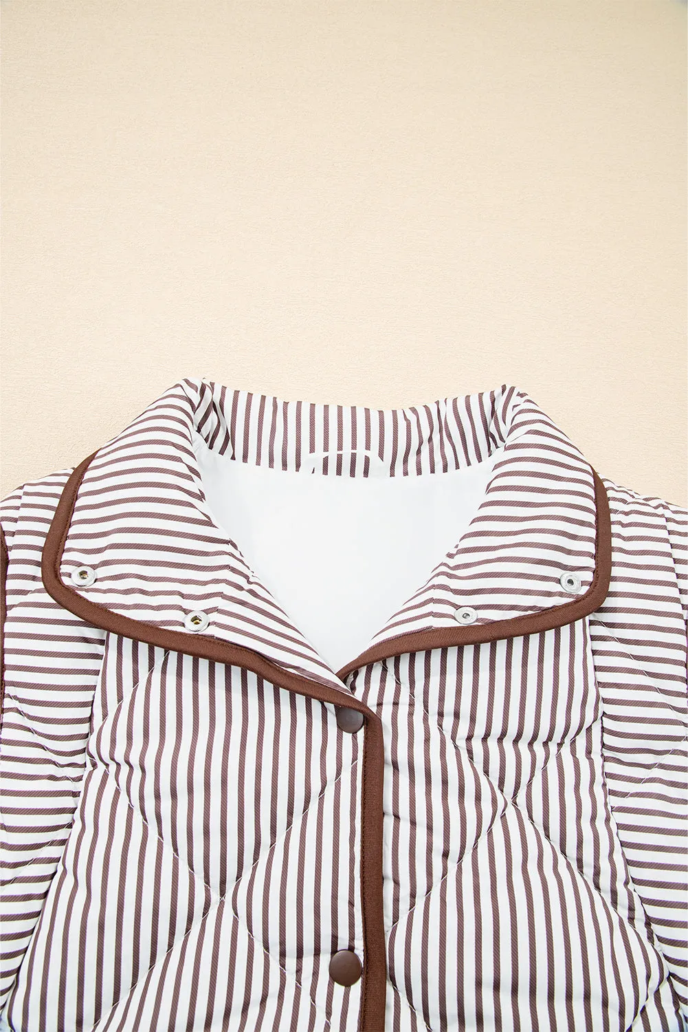 Brown Stripe Contrast Trim Snap Button Collared Vest sold by Beagle Boutique product image thumbnail 3