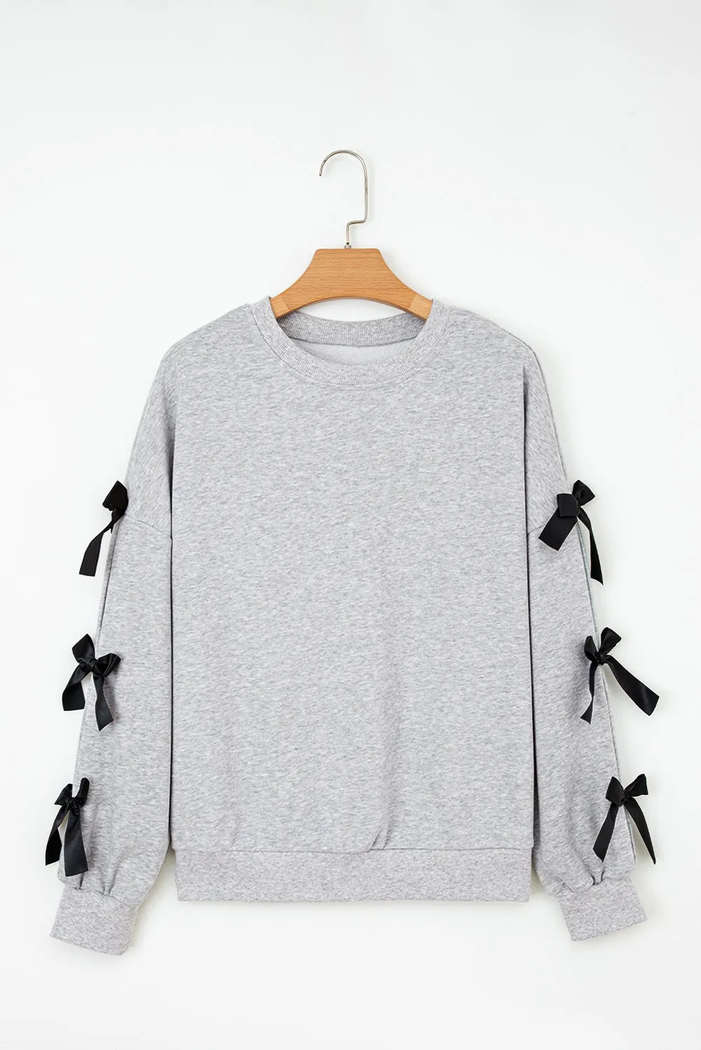 Light Grey Contrast Bow Applique Drop Sleeve Round Neck Sweatshirt sold by Beagle Boutique