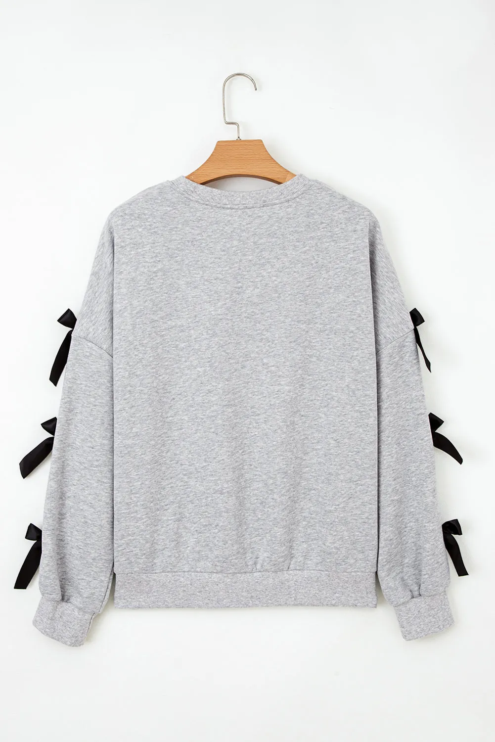 Light Grey Contrast Bow Applique Drop Sleeve Round Neck Sweatshirt sold by Beagle Boutique product image thumbnail 2