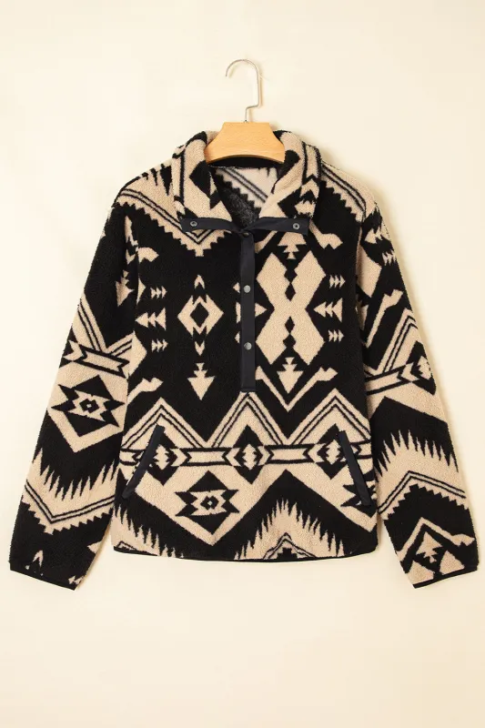 Western Aztec Half Zip Plush Sweatshirt sold by Beagle Boutique