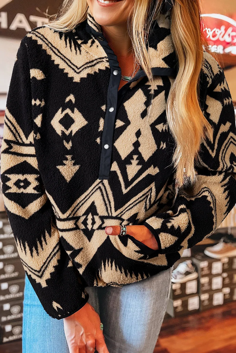 Western Aztec Half Zip Plush Sweatshirt sold by Beagle Boutique product image thumbnail 5