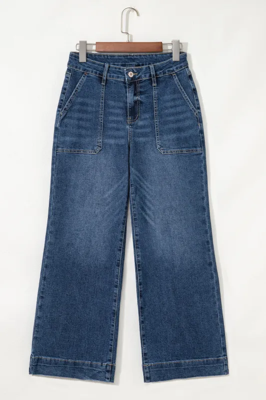 Blue Cropped High Rise Wide Leg Jeans sold by Beagle Boutique