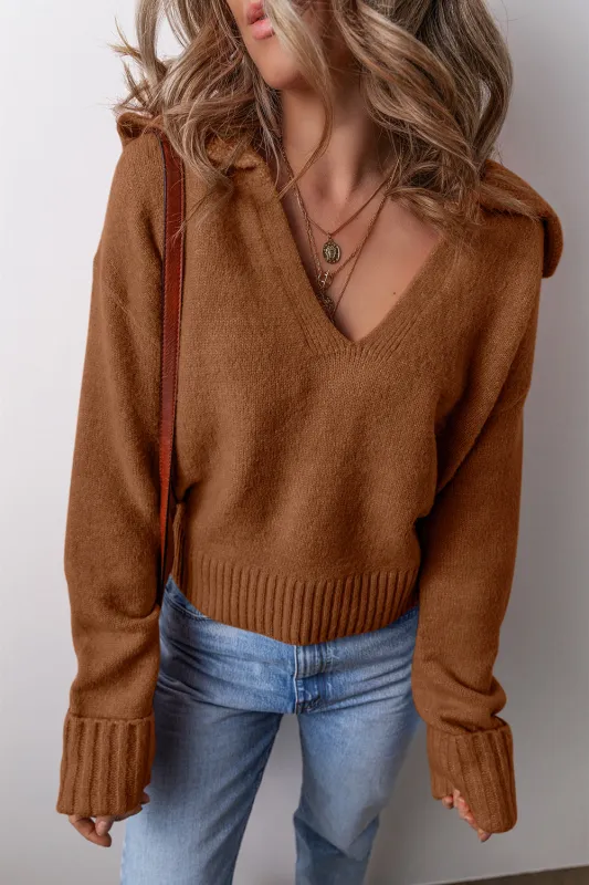 Collared V-Neck Ribbed Edge Sweater sold by Beagle Boutique
