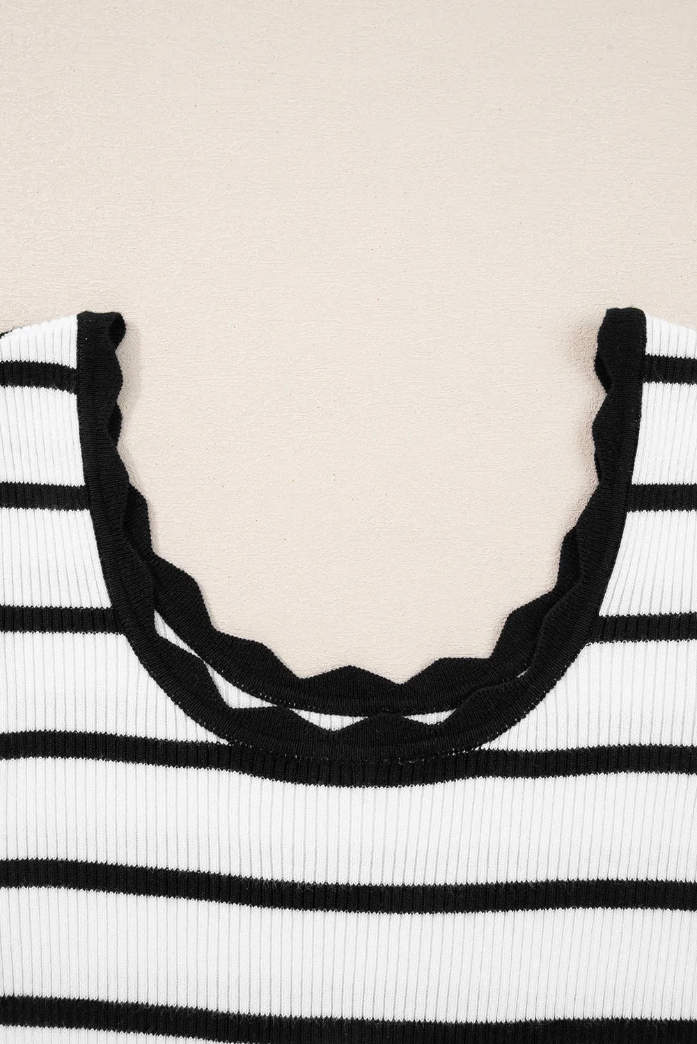 Scalloped Trim U-Neck Striped Ribbed Slim Sweater sold by Beagle Boutique product image thumbnail 5