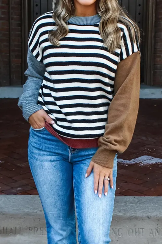 Striped Panels Colourblock Sleeve Sweater sold by Beagle Boutique