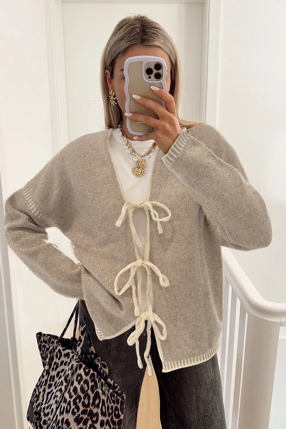 Tied Front Drop Shoulder Chunky Casual Cardigan sold by Beagle Boutique product image thumbnail 2