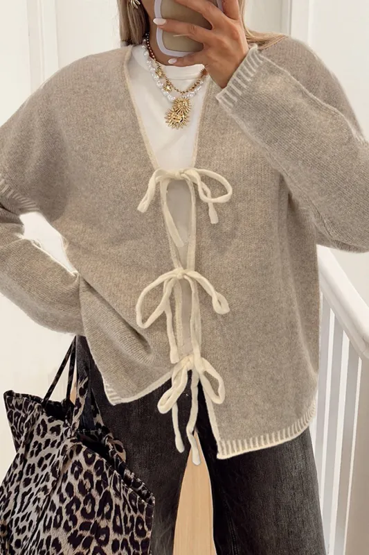 Tied Front Drop Shoulder Chunky Casual Cardigan made by Beagle Boutique