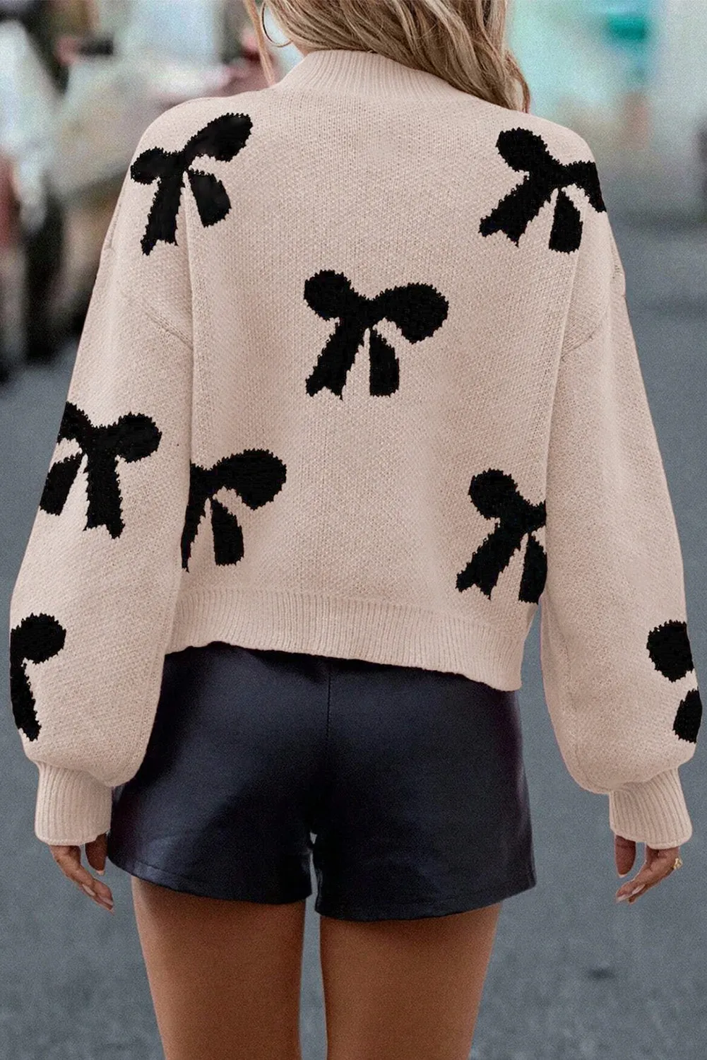 Pearl Embellished Bow Pattern Loose Sweater sold by Beagle Boutique product image thumbnail 2