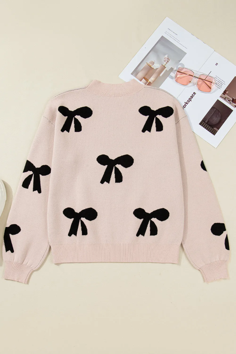 Pearl Embellished Bow Pattern Loose Sweater sold by Beagle Boutique product image thumbnail 5