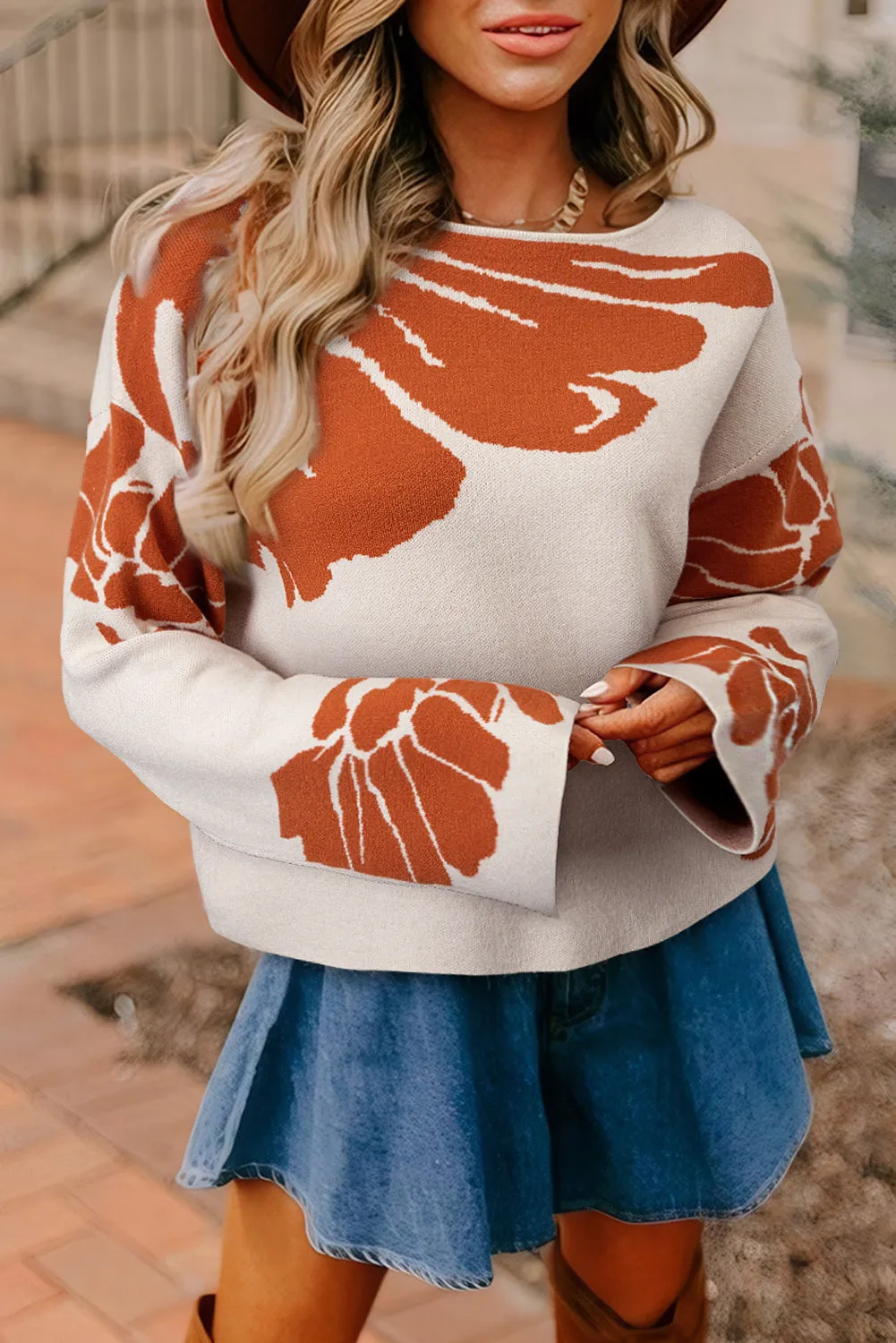 Bold Flower Pattern Wide Sleeve Overside Sweater sold by Beagle Boutique product image thumbnail 4
