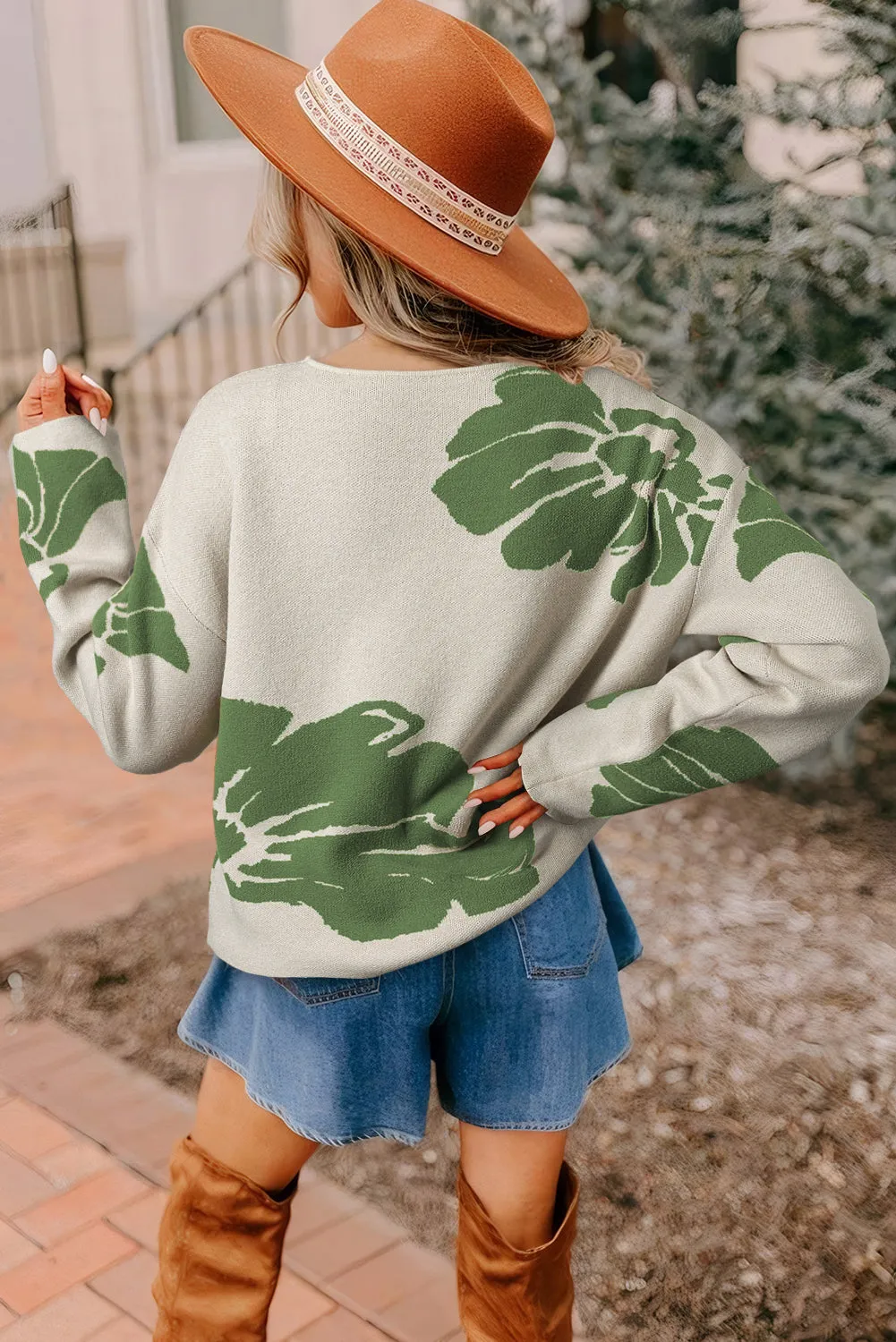 Bold Flower Pattern Wide Sleeve Overside Sweater sold by Beagle Boutique product image thumbnail 2