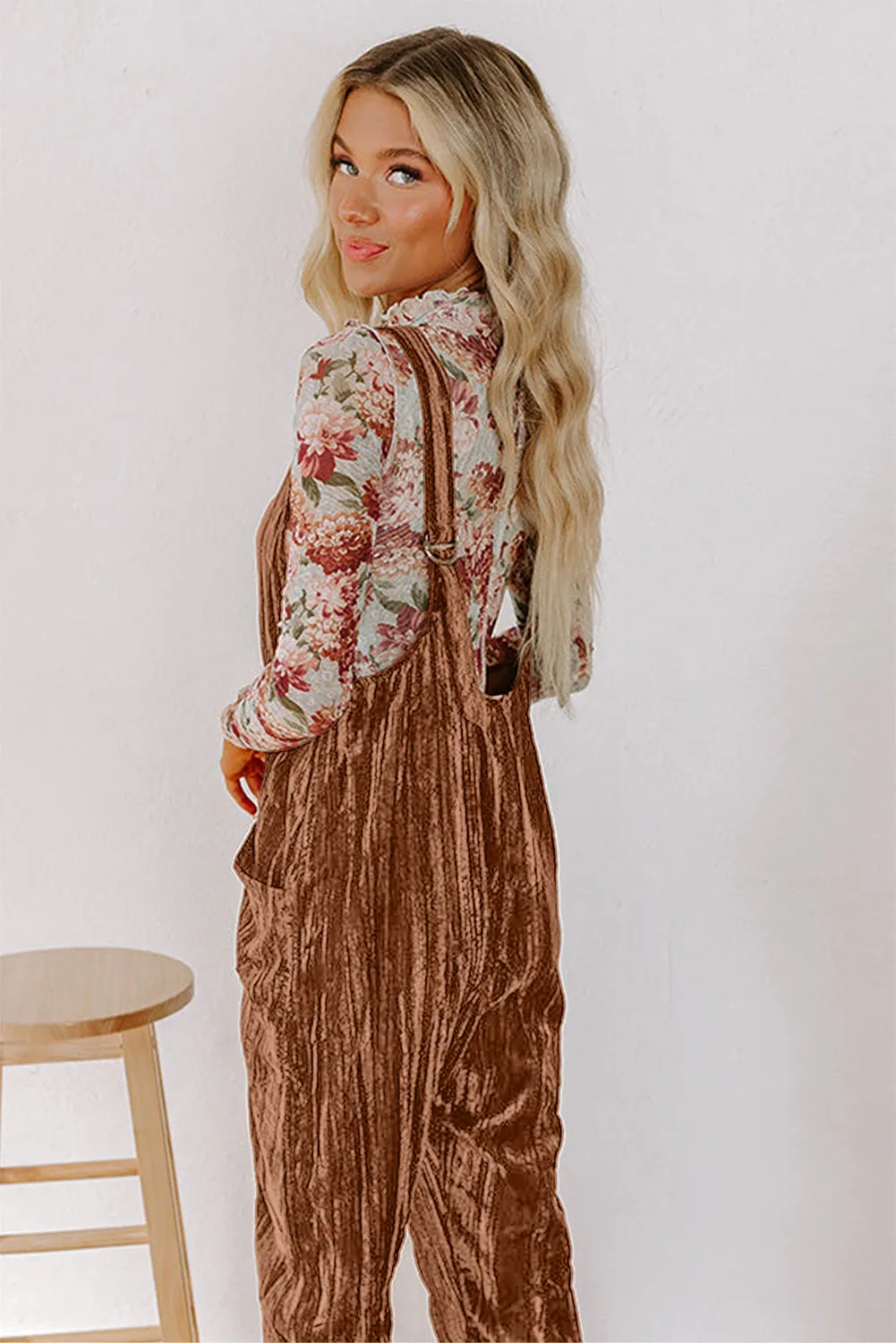 Velvet Adjustable Straps Patched Pocket Sleeveless Jumpsuit sold by Beagle Boutique product image thumbnail 3