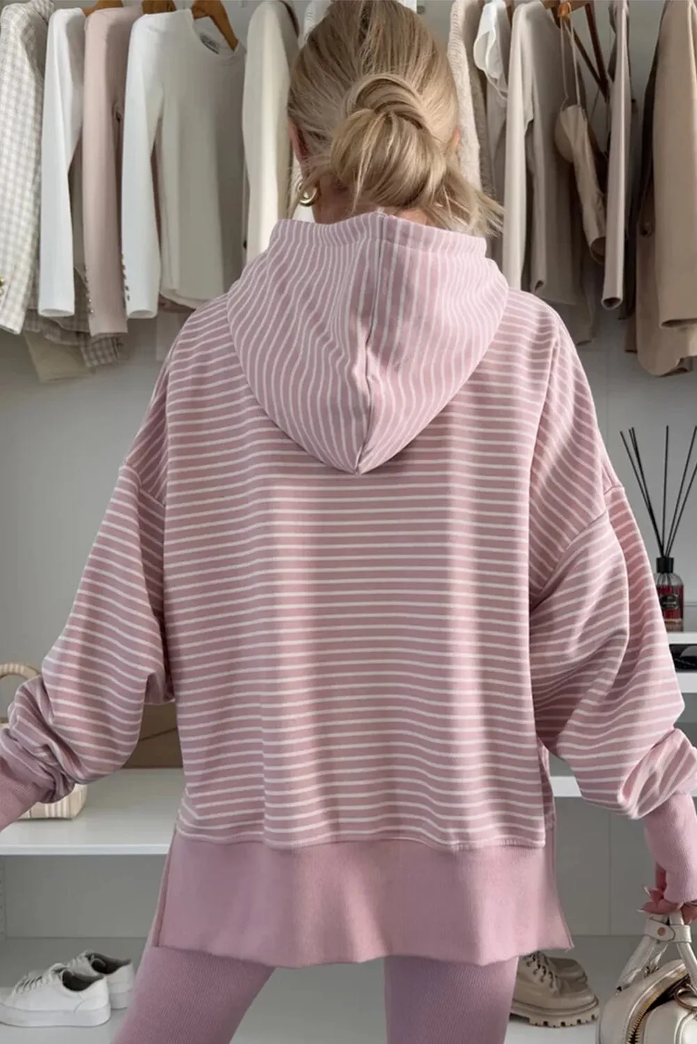 Stripe Thumbhole Side Slits Drop Shoulder Loose Fit Hoodie sold by Beagle Boutique product image thumbnail 5