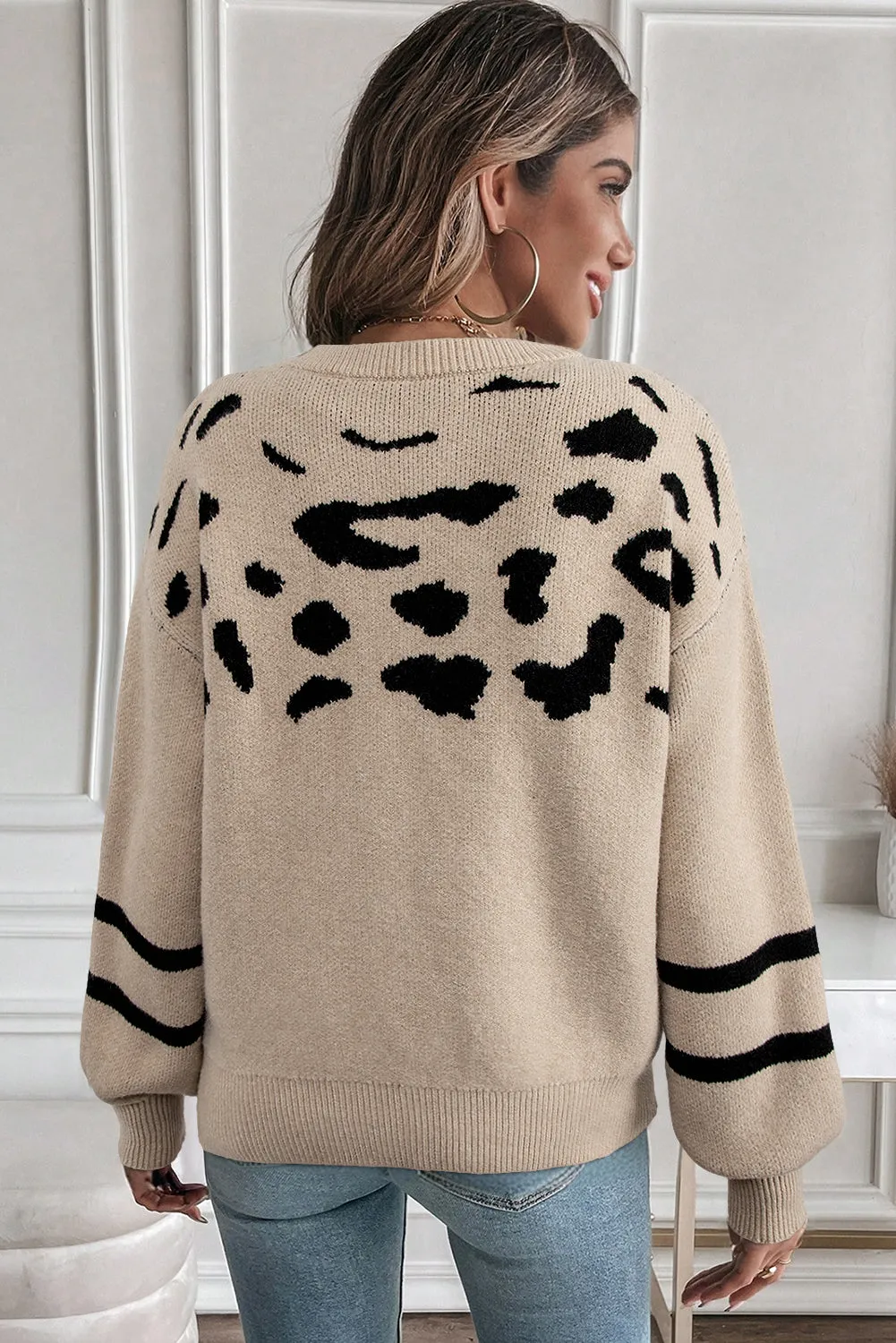 Leopard Striped Detail Drop Shoulder Sweater sold by Beagle Boutique product image thumbnail 2