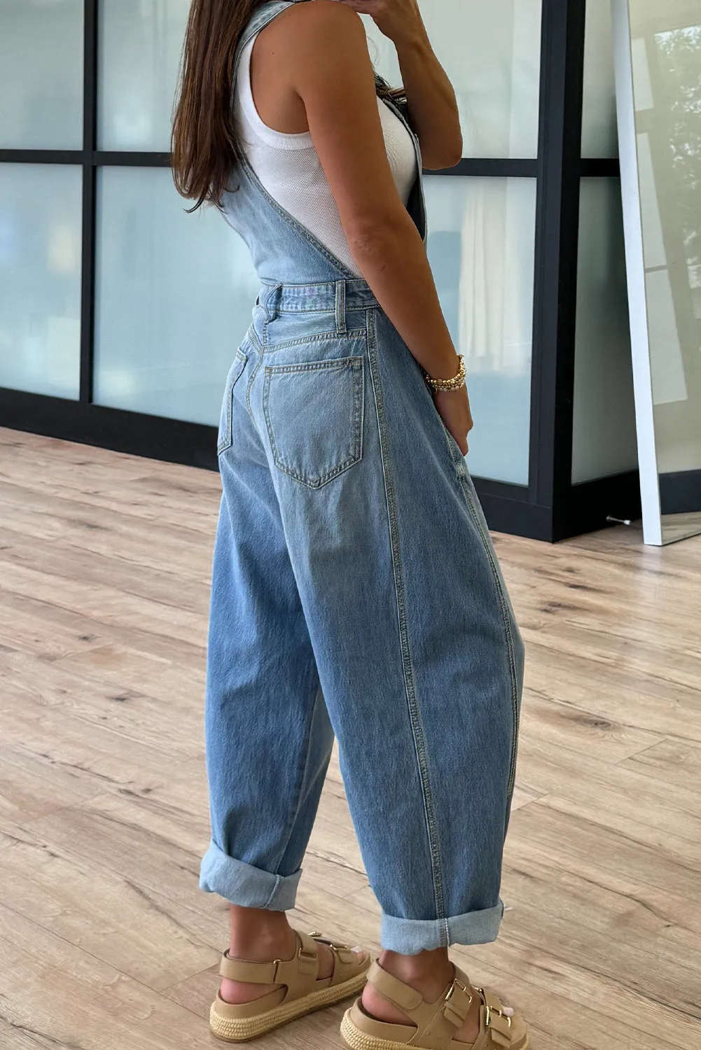 Blue Adjustable Buckle Barrel Denim Overalls sold by Beagle Boutique product image thumbnail 2