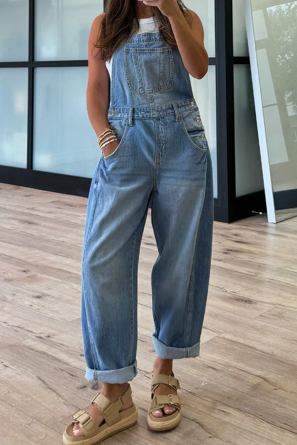 Blue Adjustable Buckle Barrel Denim Overalls sold by Beagle Boutique