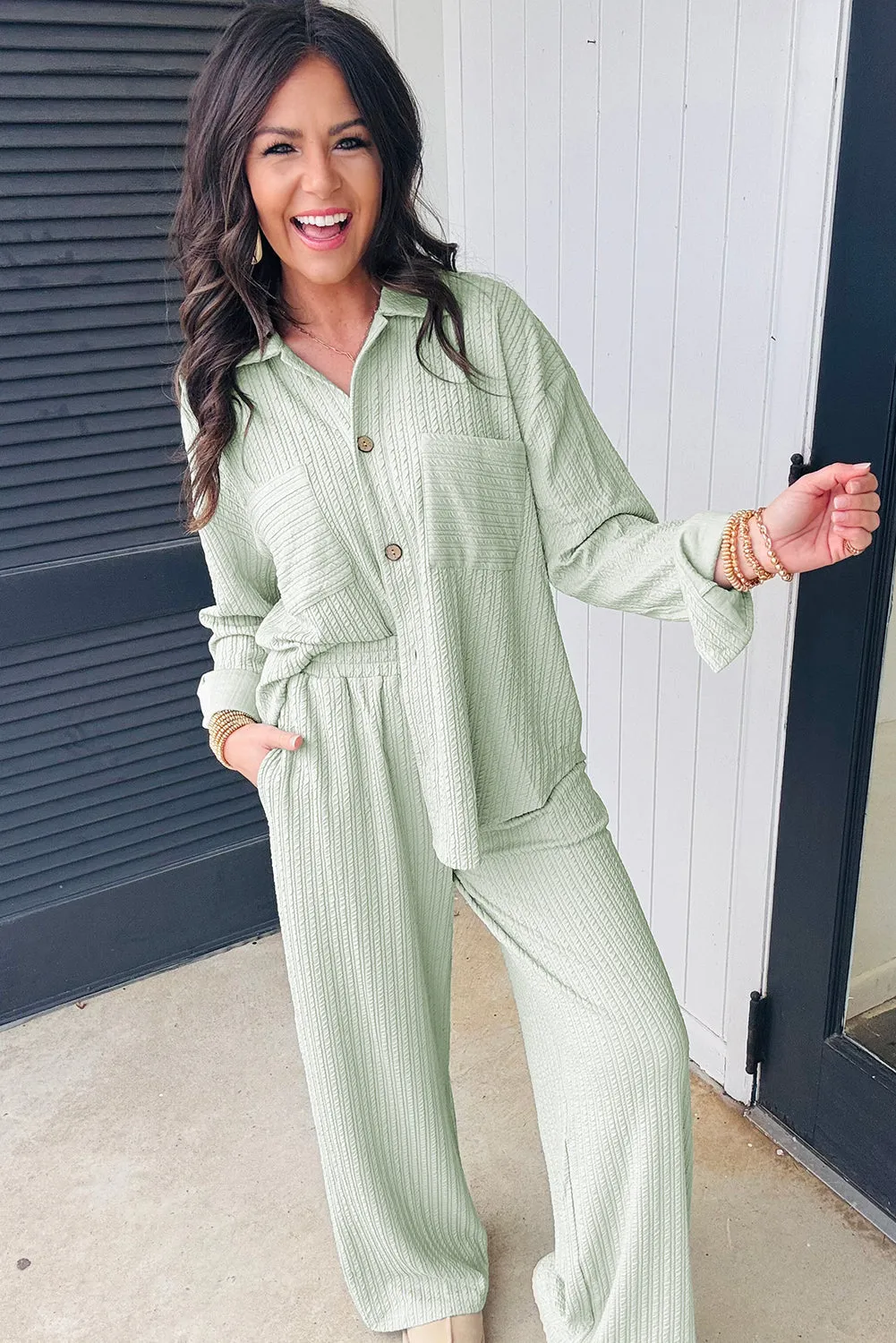 Textured Patched Chest Pocket Shirt and Trousers Co-ord Set sold by Beagle Boutique product image thumbnail 4