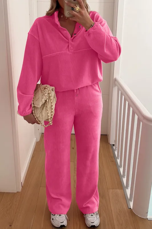 Half Button Pullover Drawstring Trousers Soft Corduroy Co-ord 2pcs Outfit sold by Beagle Boutique