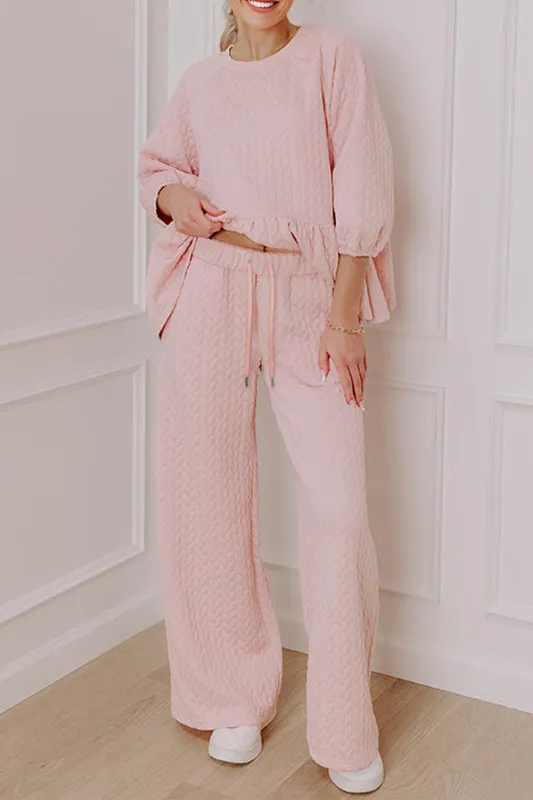 Braided Texture Ruffle Hem Top Drawstring Relaxed Trouser Co-ord Set sold by Beagle Boutique