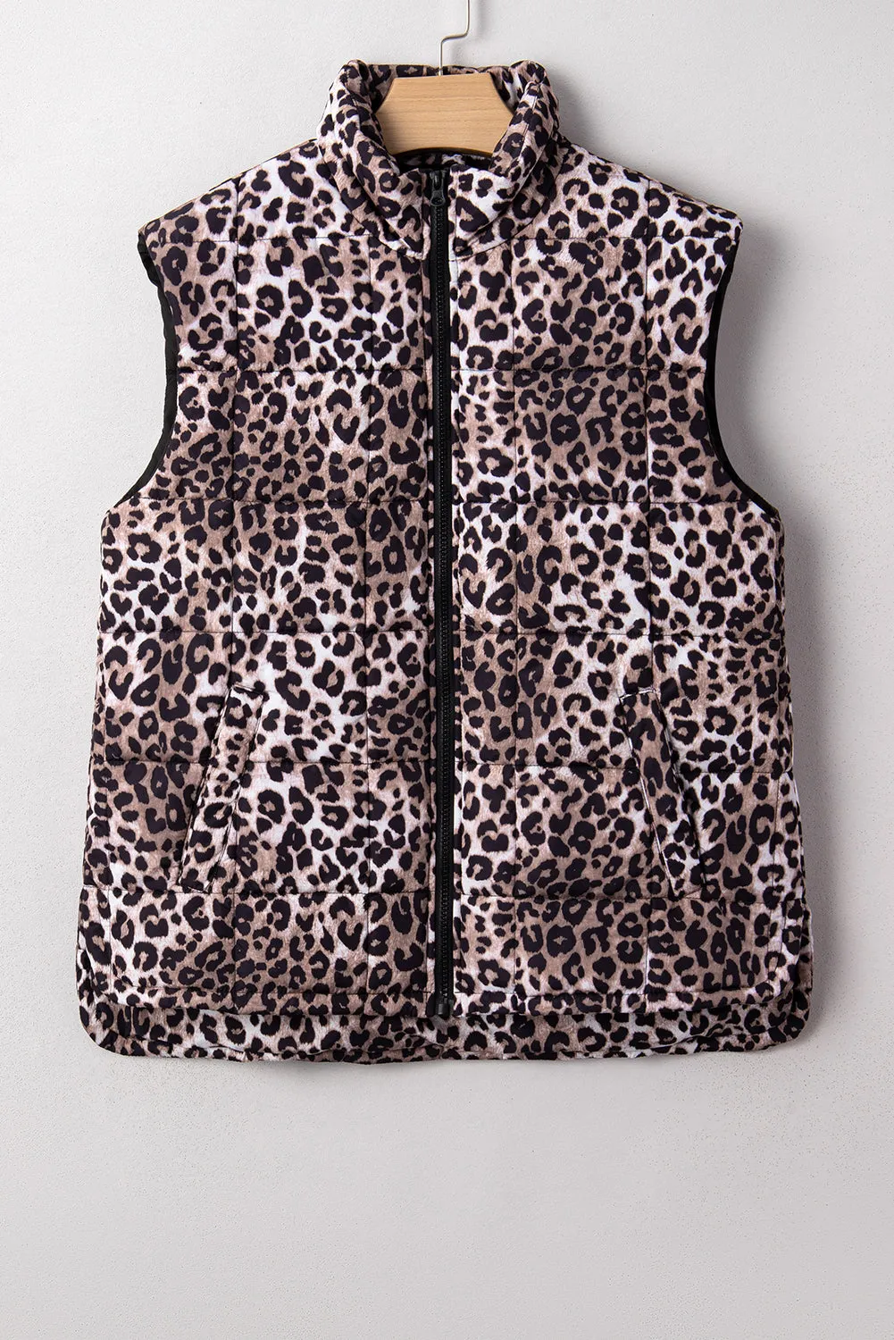 Leopard Quilted Full Zipper Casual Puff Gilet sold by Beagle Boutique