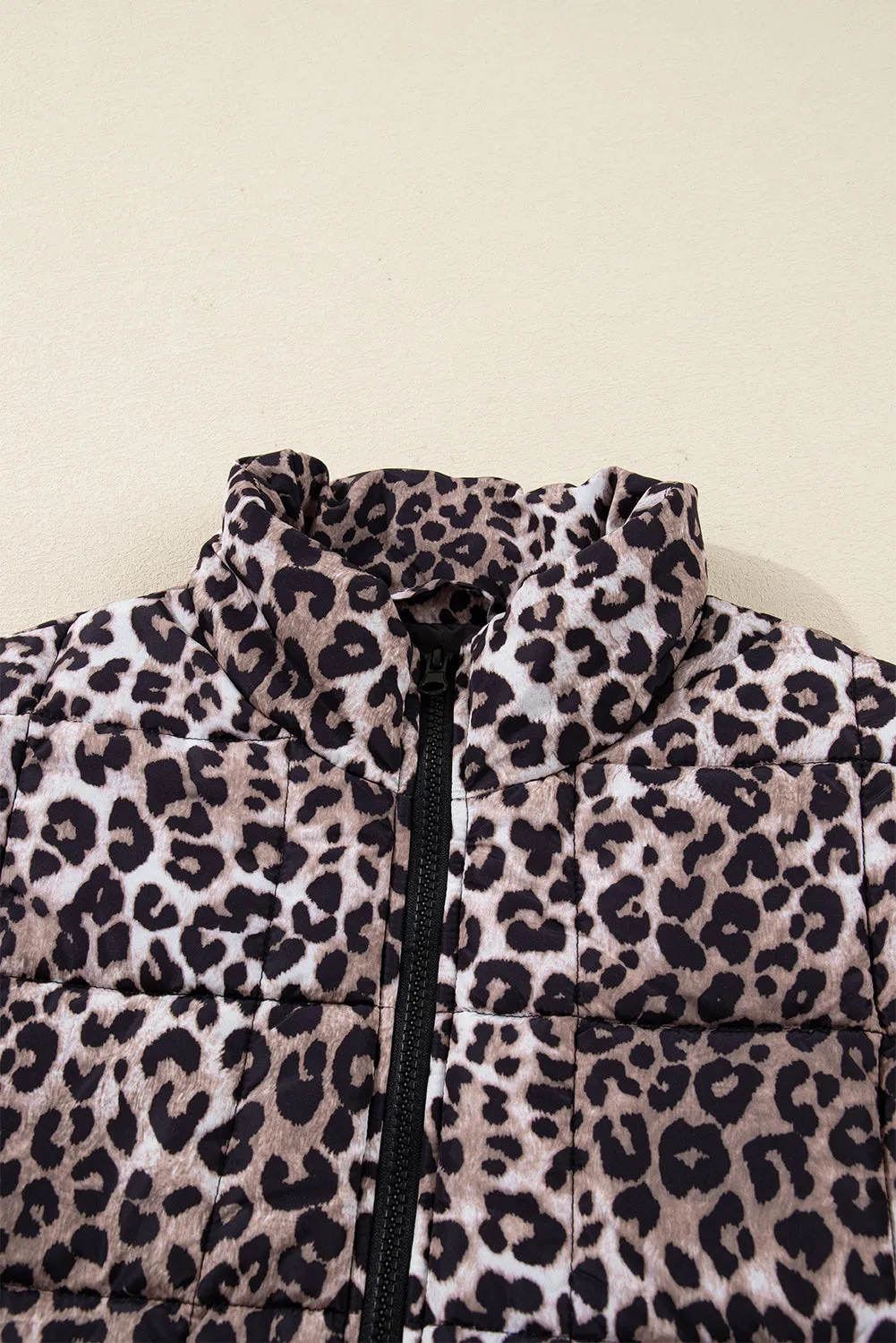 Leopard Quilted Full Zipper Casual Puff Gilet sold by Beagle Boutique product image thumbnail 5