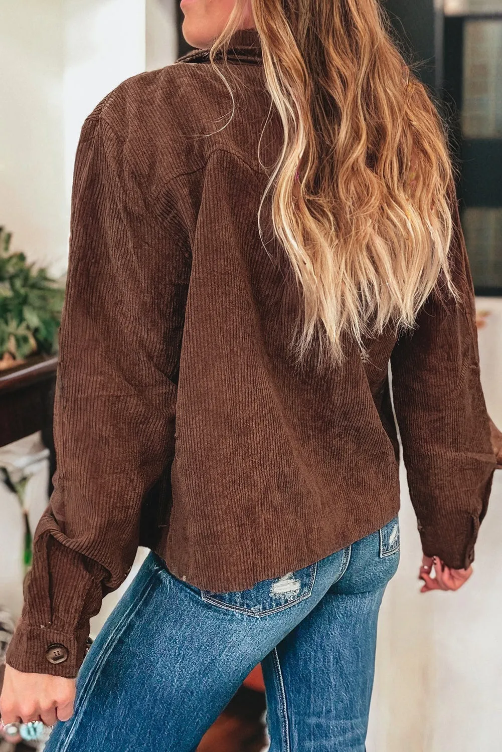 Floral Embroidered Collar Button Front Soft Corduroy Jacket sold by Beagle Boutique product image thumbnail 2
